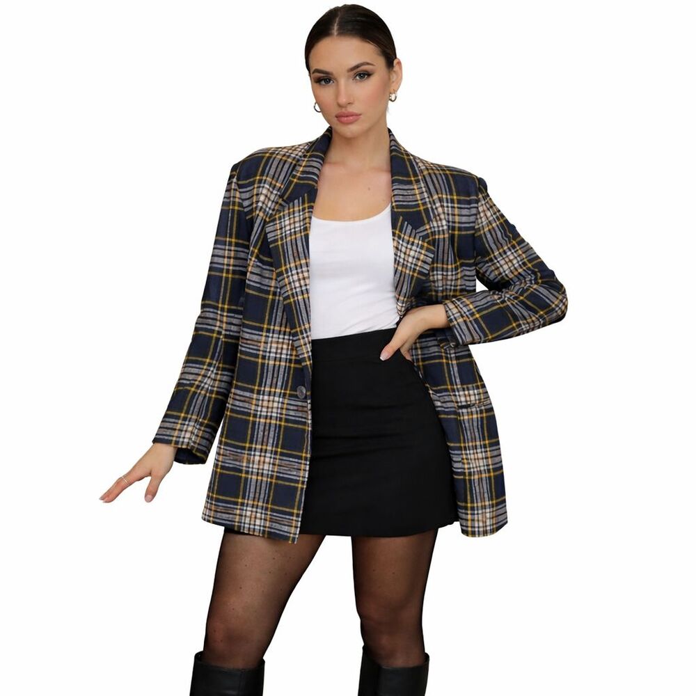 Vintage 90s Ellen Fig Plaid Blazer Lightweight Preppy Dark Academia 12 Oversized